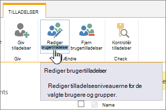 Klik på Rediger tilladelser for at ændre tilladelsesniveau