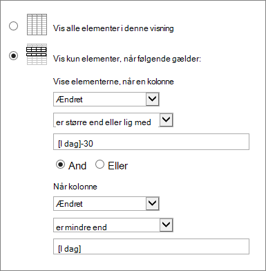 Filter med [I dag]