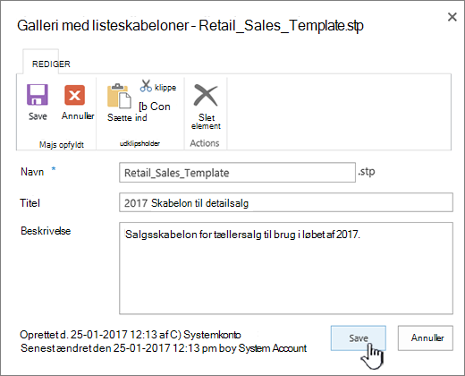 Redigere en liste med egenskaber for skabeloner