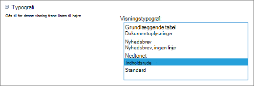 Valg af typografier på siden Visningsindstillinger