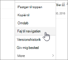 Føj til navigationsindstilling fra en sideoversigt