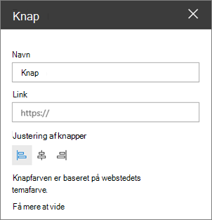 Egenskabsrude for webdelen Knap