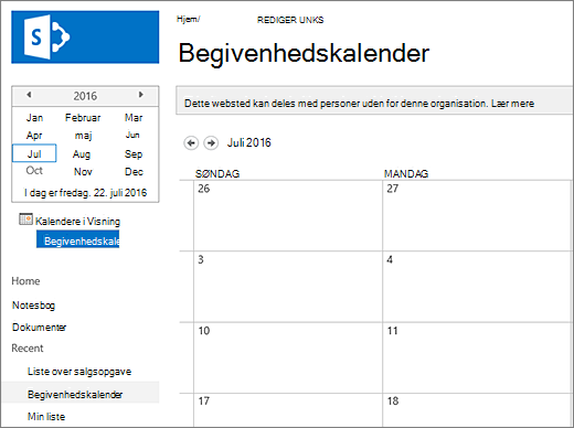 Eksempel på en kalenderlisteapp.