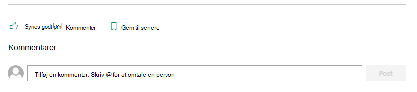 I sektionen Kommentarer på en SharePoint-side kan læserne give feedback til forfatteren.