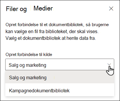 Rude med egenskaber for filvisning med rullelisten Opret forbindelse til kilde
