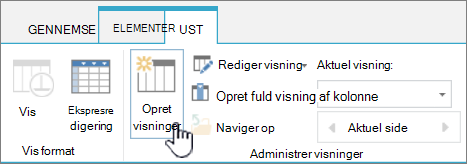 Knappen Opret visning på båndet i SharePoint-biblioteket.