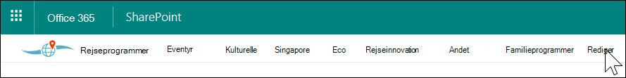 Navigation i SharePoint-hub