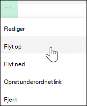 Flyt et link op eller ned i menuen til venstre