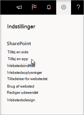 Menuen Indstillinger med 