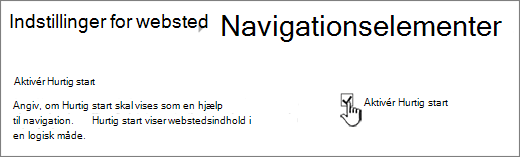 Fjern markeringen i menuen Hurtig start