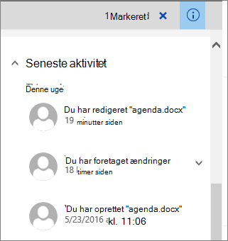 Liste over seneste aktivitet