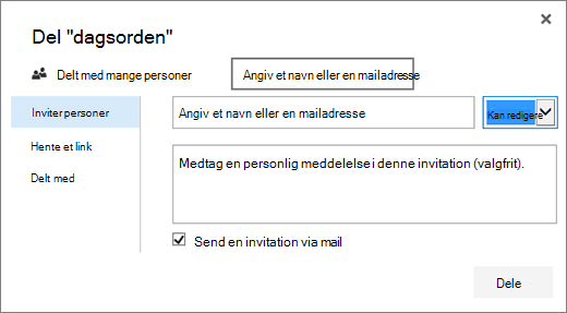 Dialogboksen Del