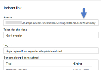 Eksempel på et link med et bogmærke