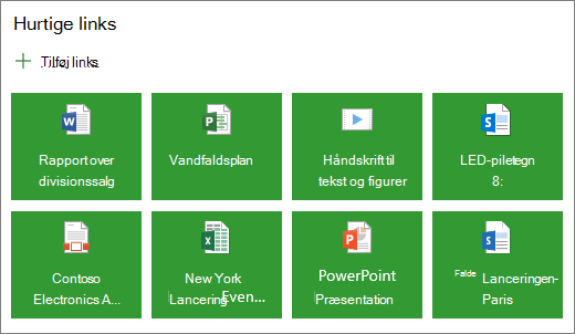 Hurtige links i et feltlayout