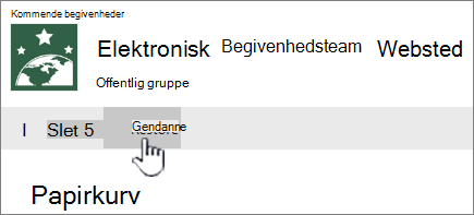 Klik på Gendan for at få elementer tilbage