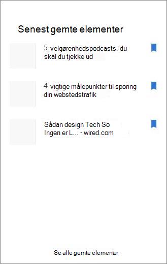 Senest gemte elementer