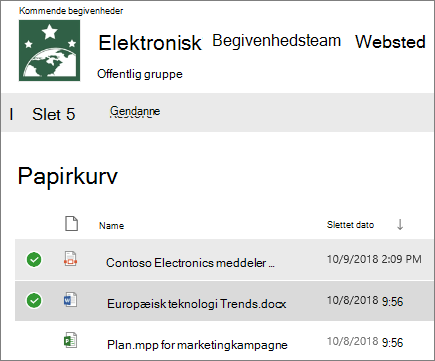 Vælg et eller flere elementer, der skal gendannes