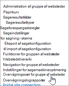 Overvågningsindstillinger for gruppe af websteder, der er markeret i dialogboksen Indstillinger for websted.