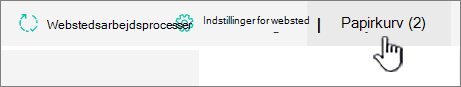 Knappen Papirkurv for SharePoint Online-webstedsindholdssiden