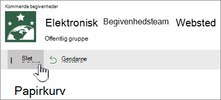 Papirkurvens Slet element-knap i SharePoint Online