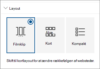 Layoutindstillinger for webdelen Websteder