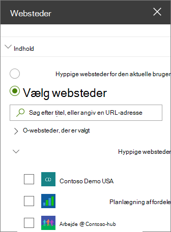 Indstillinger for webdelen Websteder