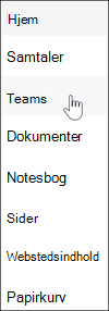 Link til Microsoft Teams i navigation på SharePoint-teamwebsted