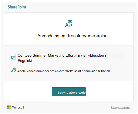 Mail med anmodning om oversættelse