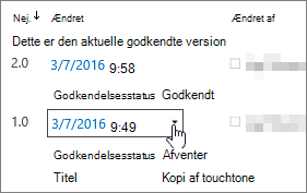 Dialogboksknap for rullelisten Version