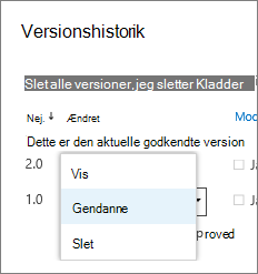Versionselementmenu