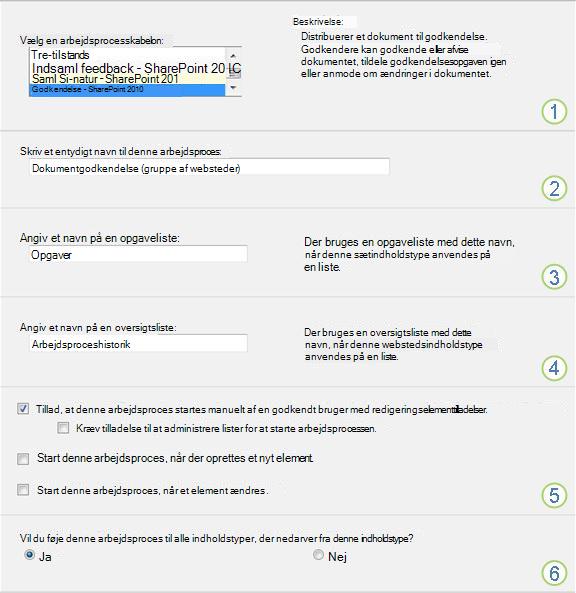 Side til konfiguration af arbejdsprocessen