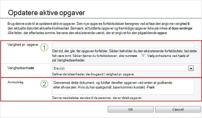 Ændringsformular for aktive opgaver