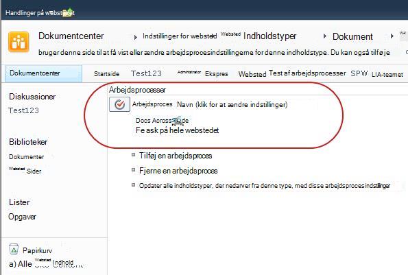 Link til redigering af indstillinger for arbejdsproces