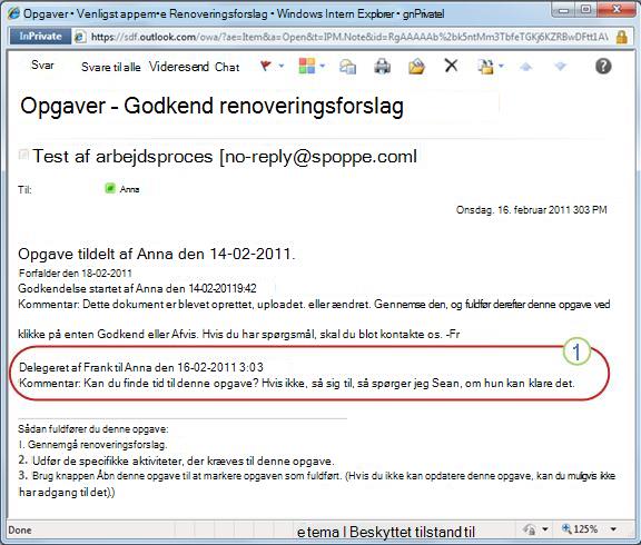 Meddelelse om opgave for en opgave, som er blevet tildelt en ny person