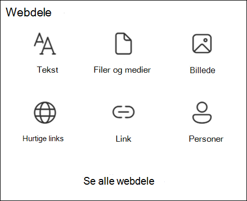 Liste over webdele i Værktøjskasse
