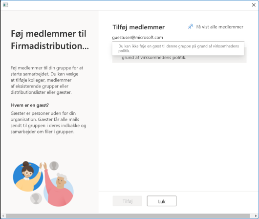 Du kan ikke føje en gæst til denne gruppe på grund af virksomhedens politik.