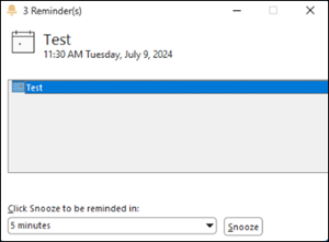 Problem med dialogboksen Klassisk Outlook-påmindelse