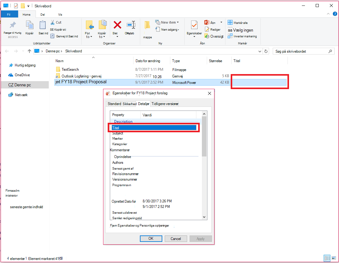 Dokumentegenskaber til Office i Windows StifinderSTATUS