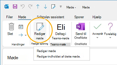 Knappen Rediger møde Tilpas båndet i Outlook