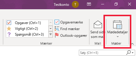 OneNote-mødedetaljer på båndet