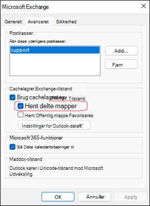 Eksempel på download af delte mapper i Outlook