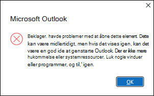 Outlook-fejl ved åbning af tres mails