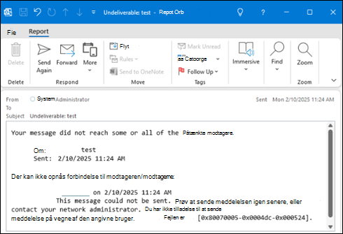 Fejlen Outlook-fejl ved manglende levering
