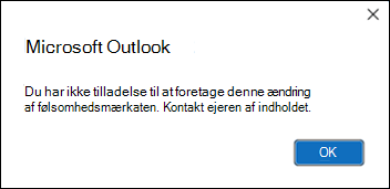 Tilladelsesfejl under anvendelse af følsomhedsmærkat i Outlook