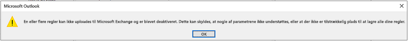 Fejldialogboksen Reglerne kunne ikke uploades
