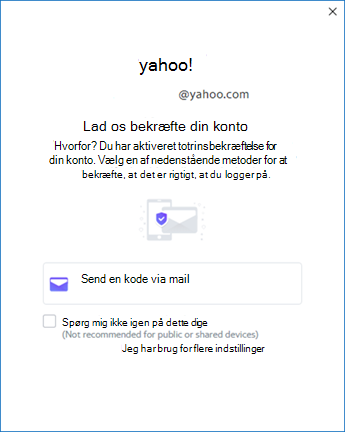 Konfigurationsskærm tre til Yahoo Outlook – bekræft konto