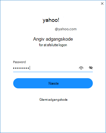 Konfigurationsskærm to til Yahoo Outlook – angiv adgangskode