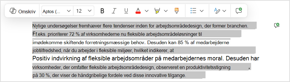 Indstilling for omskrivning for hurtig ændring af et bestemt afsnit.