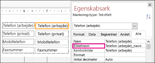 Egenskaben Navn vist i egenskabsarket