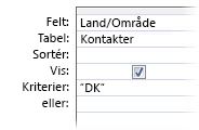 Forespørgselskriterier til visning af resultater med bestemte ord